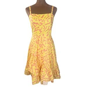 Derek Lam 10 Crosby Scribble Dress Women's 2 Yellow Pink Ruffle Sundress EUC